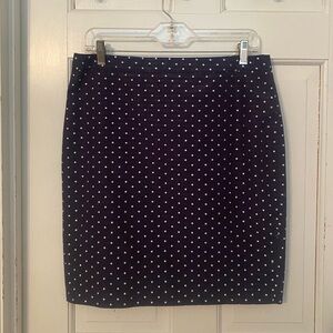 LOFT Skirt Navy Blue w/ Silver Polka Dots sz 8